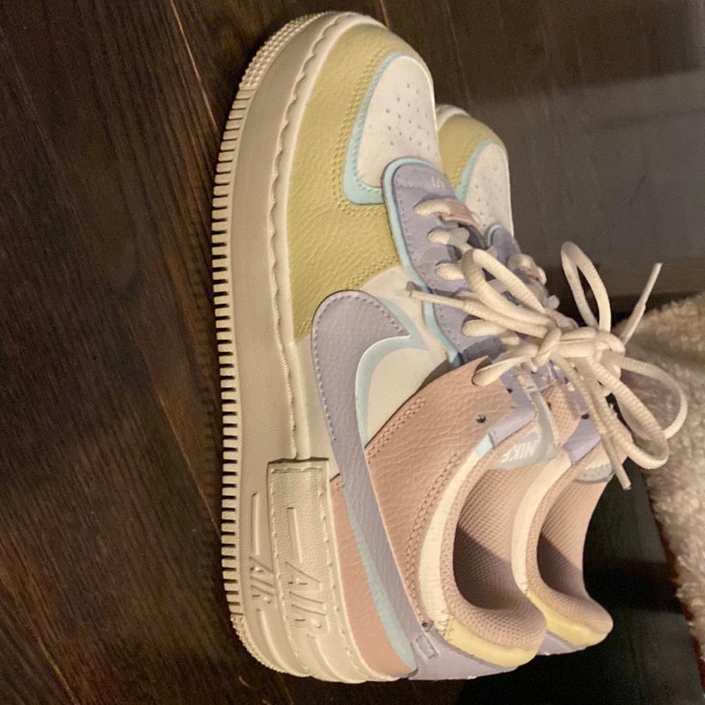 nike air force 1’s. colors: pastel purple, blue, yellow, pink. only worn once.